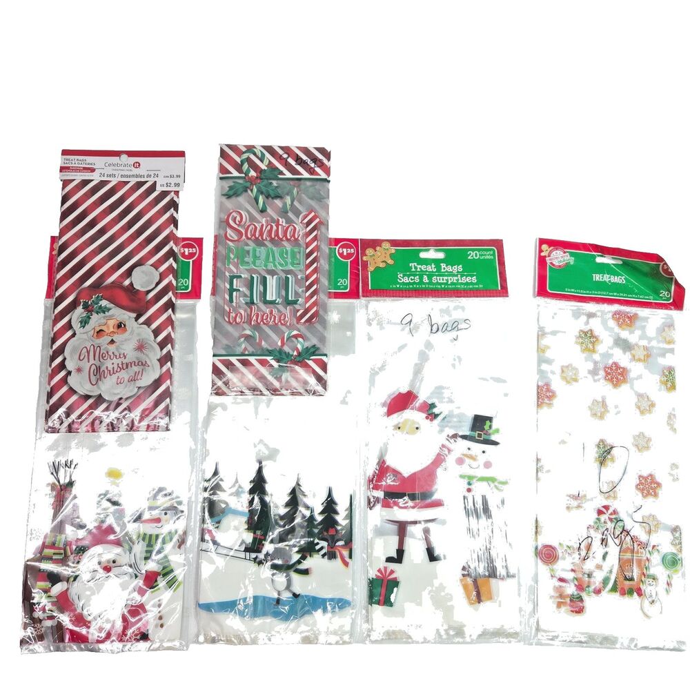 Lot of 92 Christmas Treat Bags Santa Snowman Holiday Goodie Favor Bags